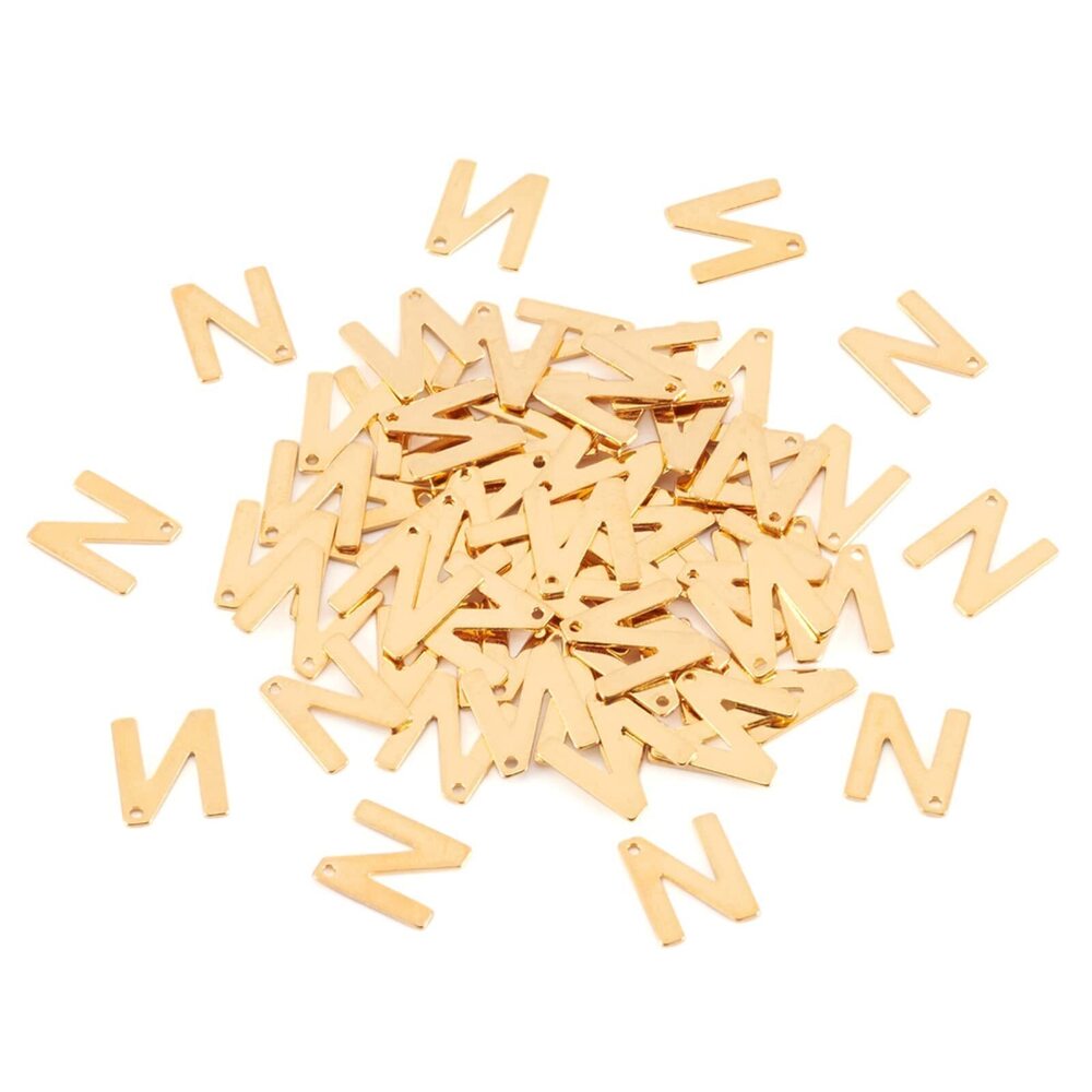 4139 Pandahall 100Pcs 304 Stainless Steel Letter N Charms Golden Alphabet